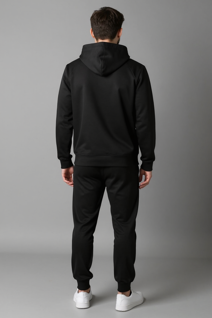 Athletic Zip-Up Tracksuit for Men - Black