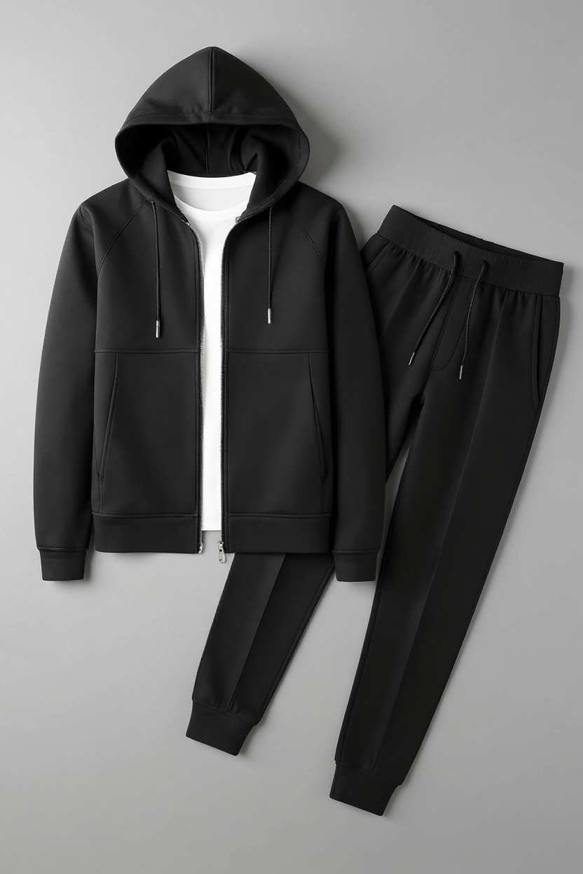 Athletic Zip-Up Tracksuit for Men - Black