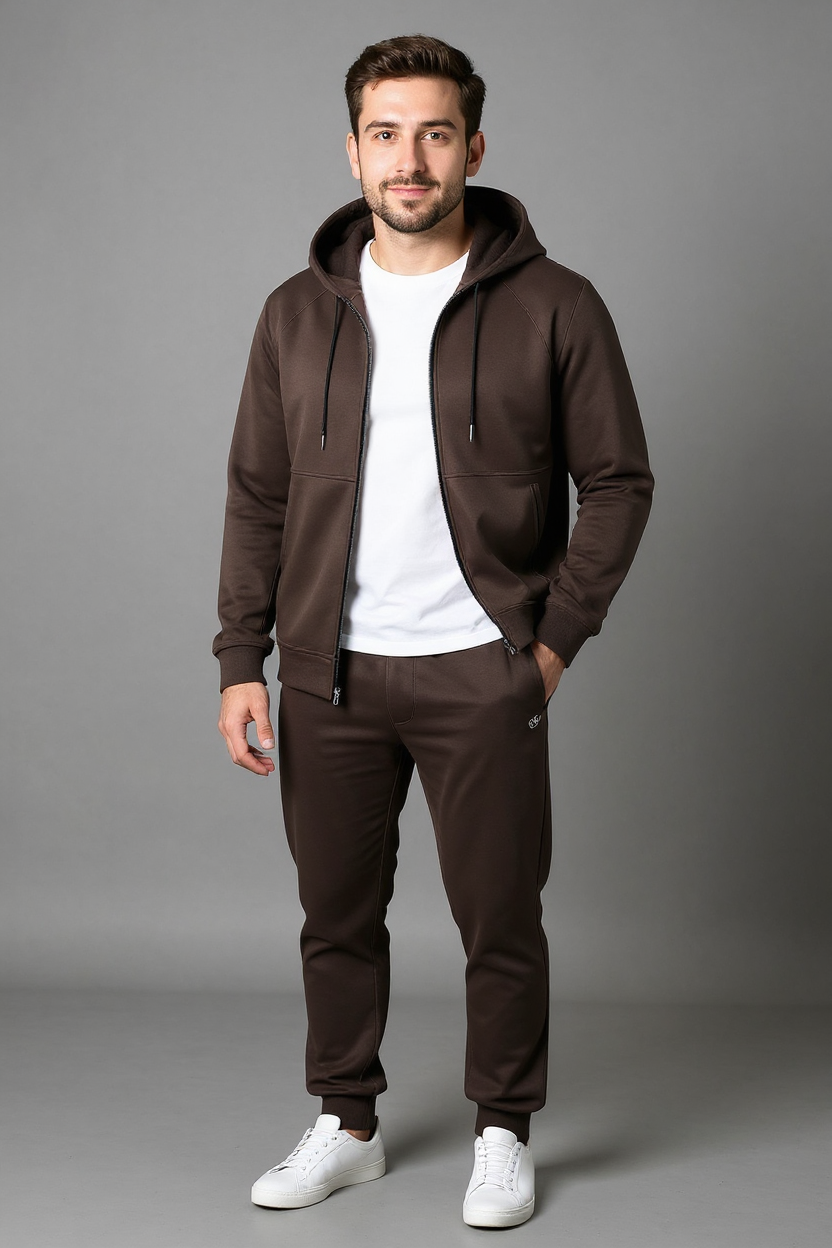 Athletic Zip-Up Tracksuit for Men - Brown