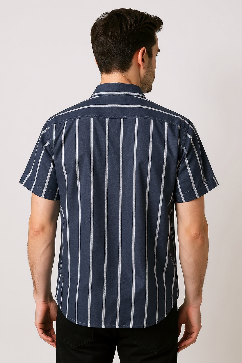 Camp Collar Linen Shirt for Men - Navy
