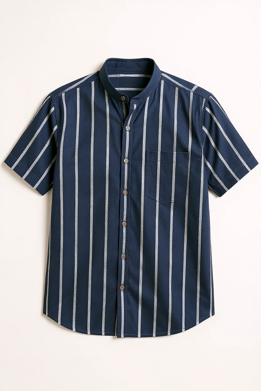 Camp Collar Linen Shirt for Men - Navy