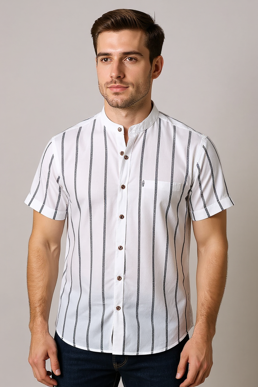 Camp Collar Linen Shirt for Men - White