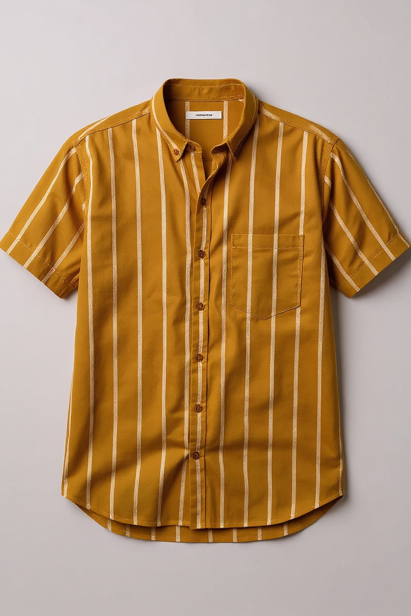 Camp Collar Linen Shirt for Men - Yellow
