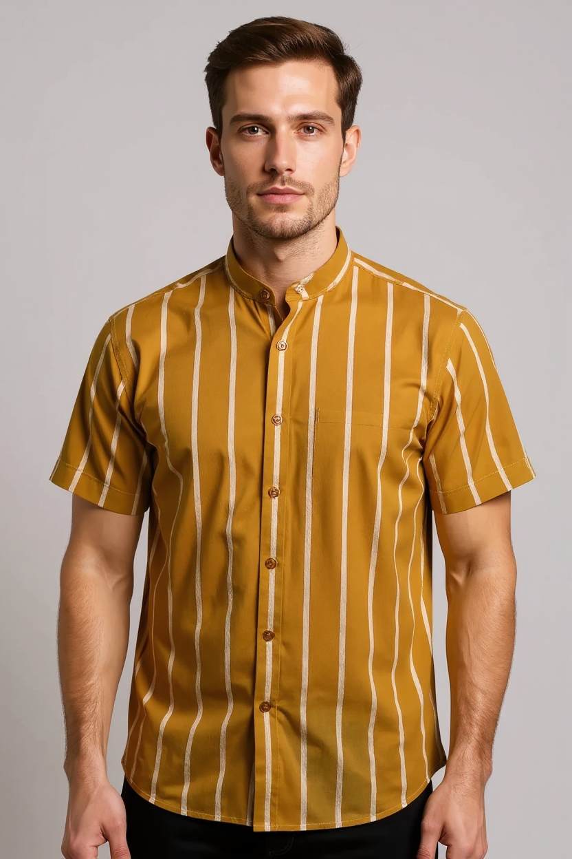 Camp Collar Linen Shirt for Men - Yellow