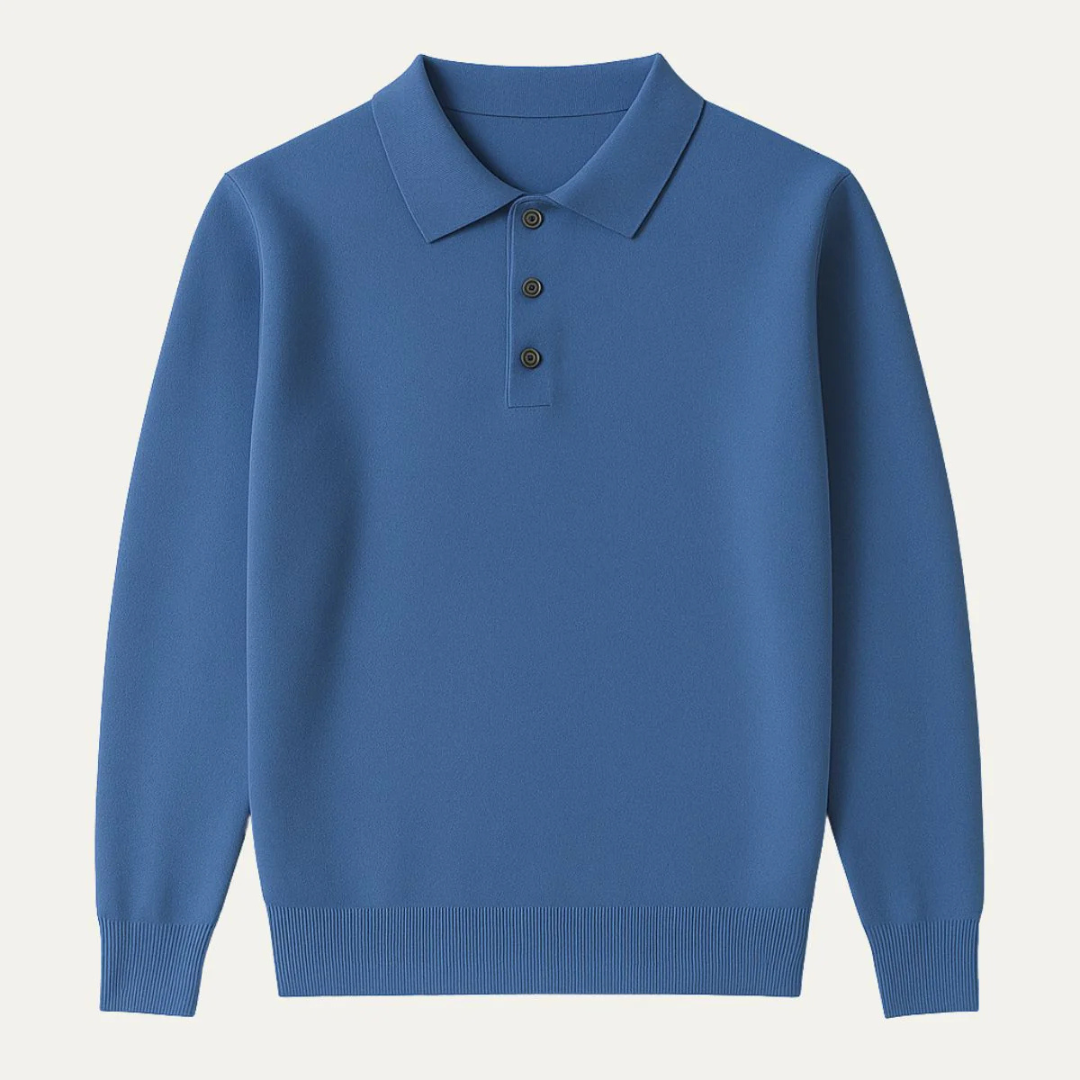 Classic Men’s Long Sleeve Polo Shirt - Blue
