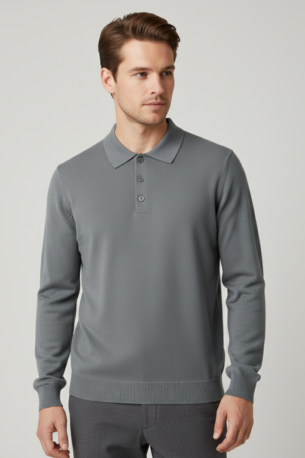 Classic Men’s Long Sleeve Polo Shirt - Grey