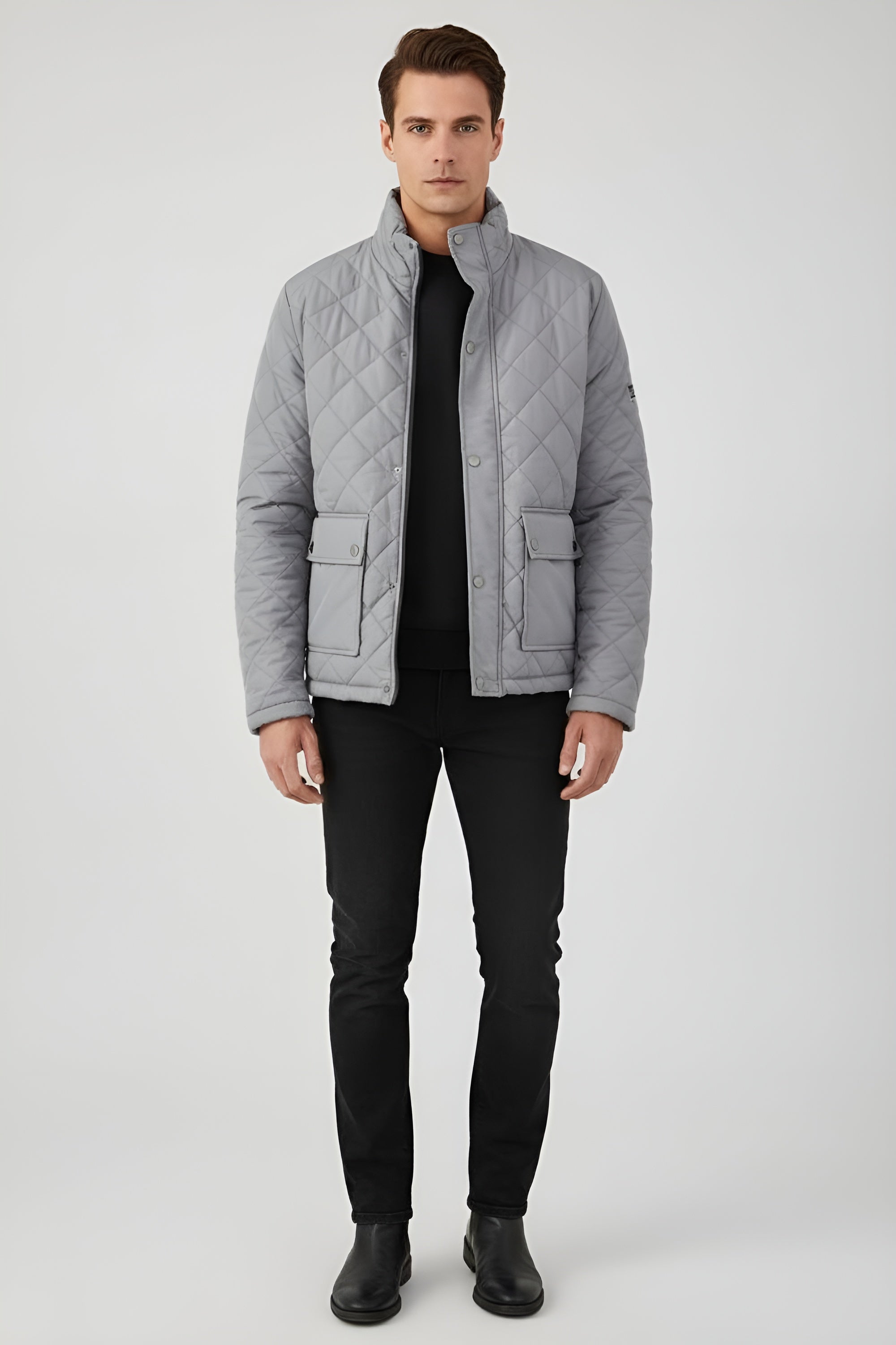 Classic Men’s Quilted Puffer Jacket - Grey
