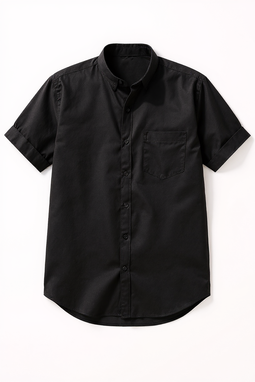 Collarless Linen Blend Shirt for Men - Black