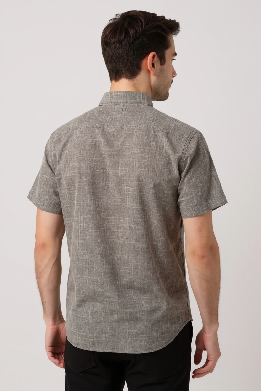 Collarless Linen Blend Shirt for Men - Khaki