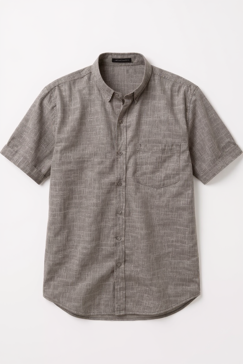 Collarless Linen Blend Shirt for Men - Khaki