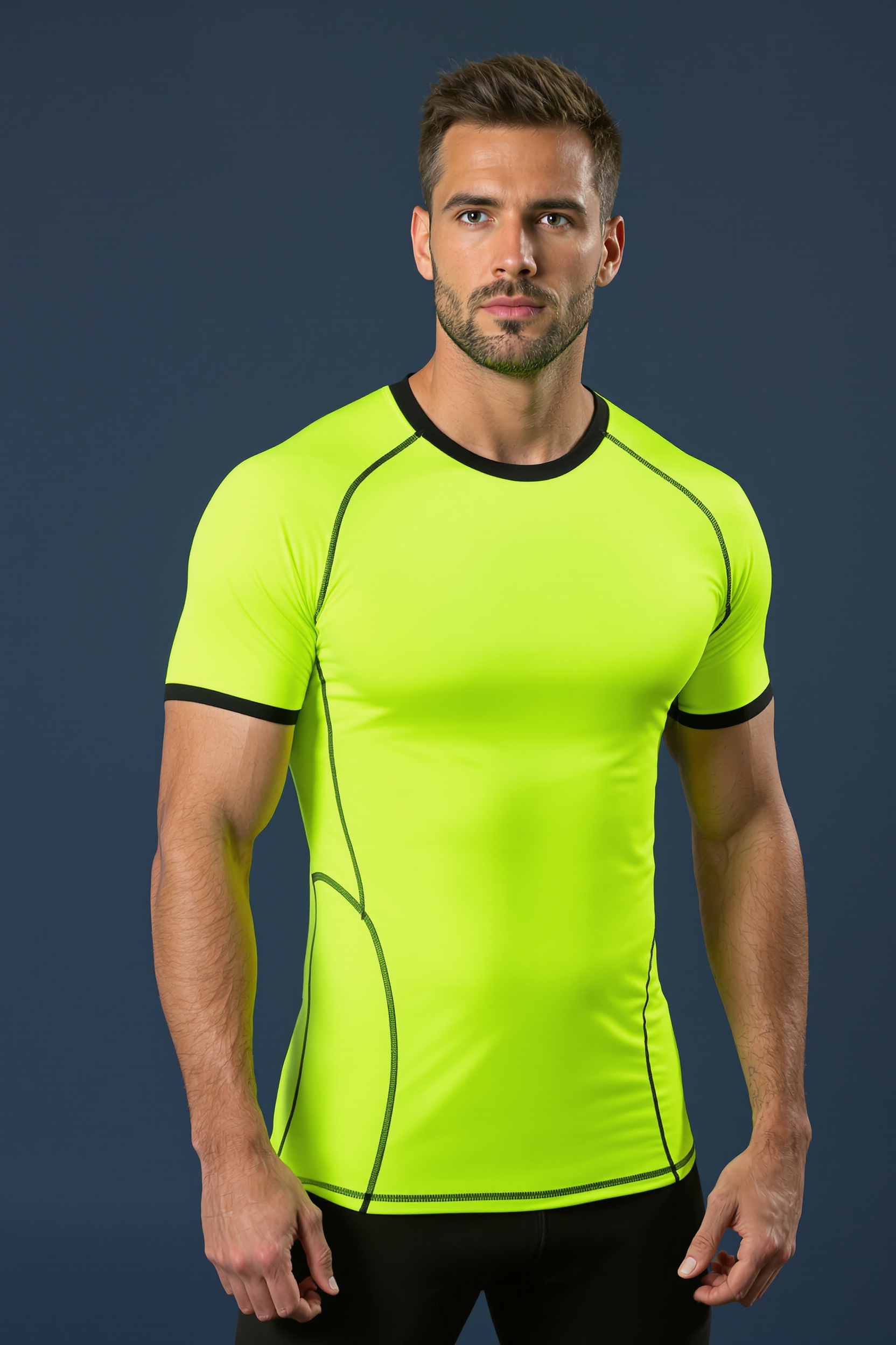 Compression Fit Training Tee for Men - Neon Green