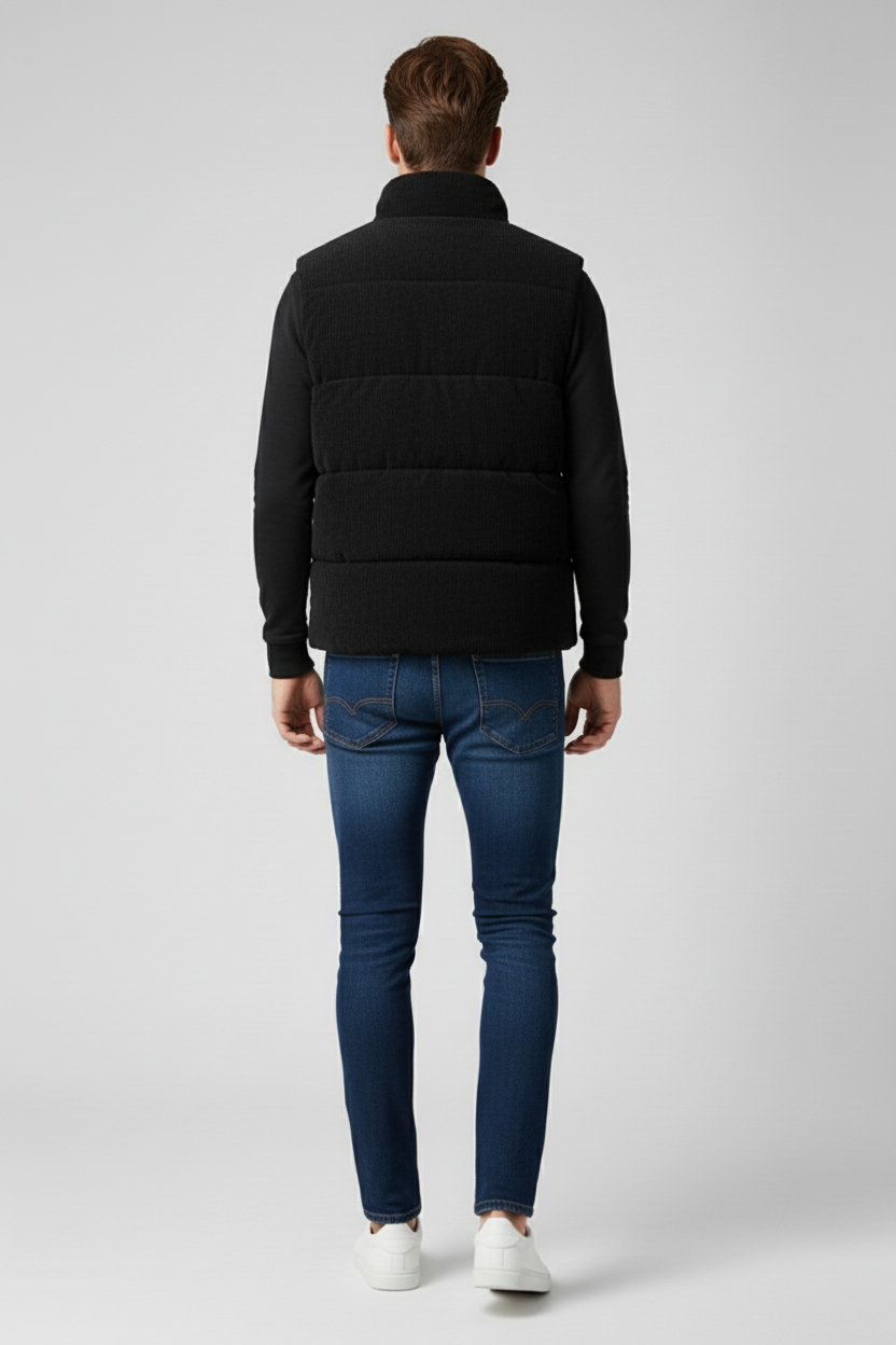 Corduroy Fur-Lined Gilet for Men - Black