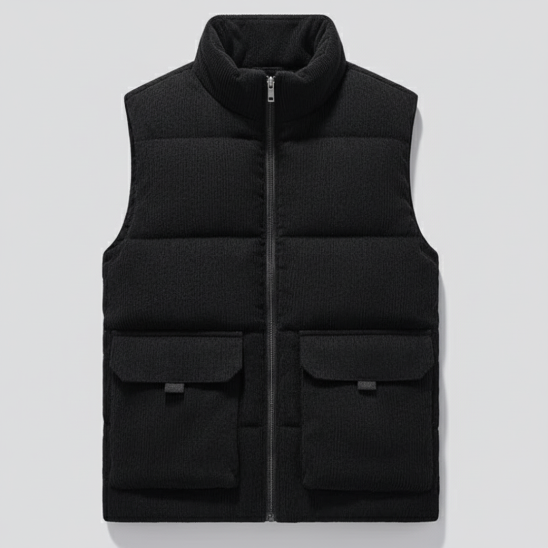 Corduroy Fur-Lined Gilet for Men - Black