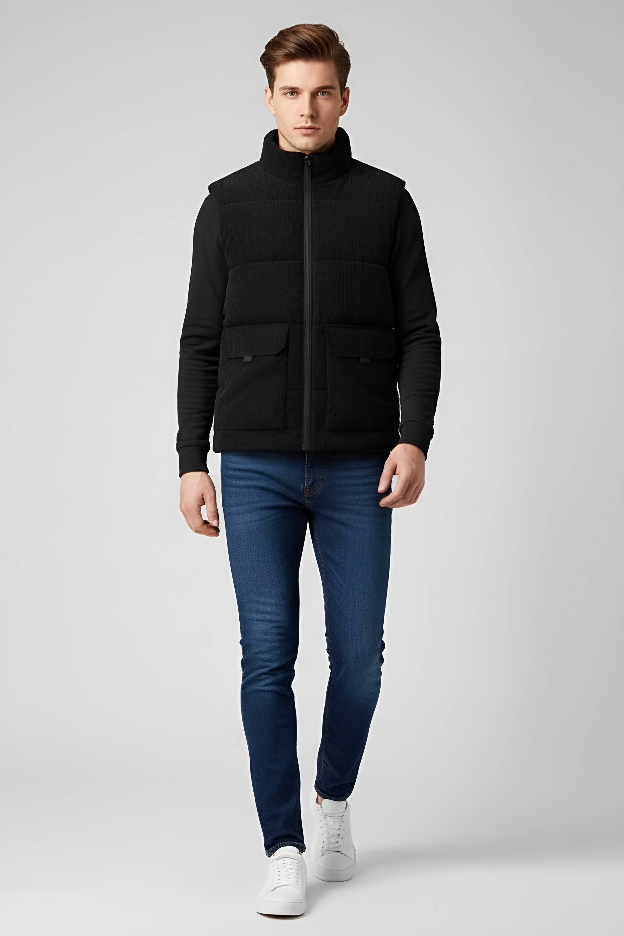 Corduroy Fur-Lined Gilet for Men - Black