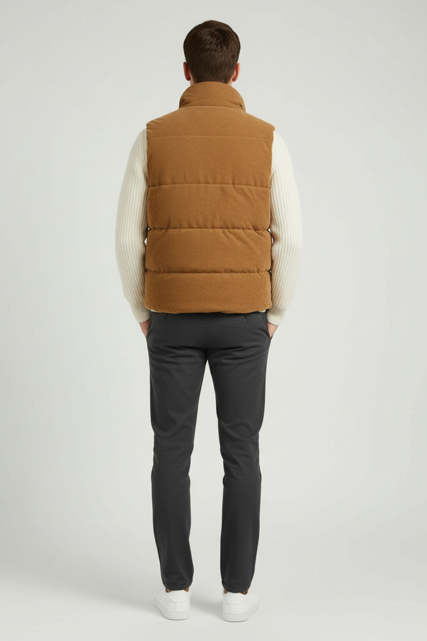 Corduroy Fur-Lined Gilet for Men - Brown