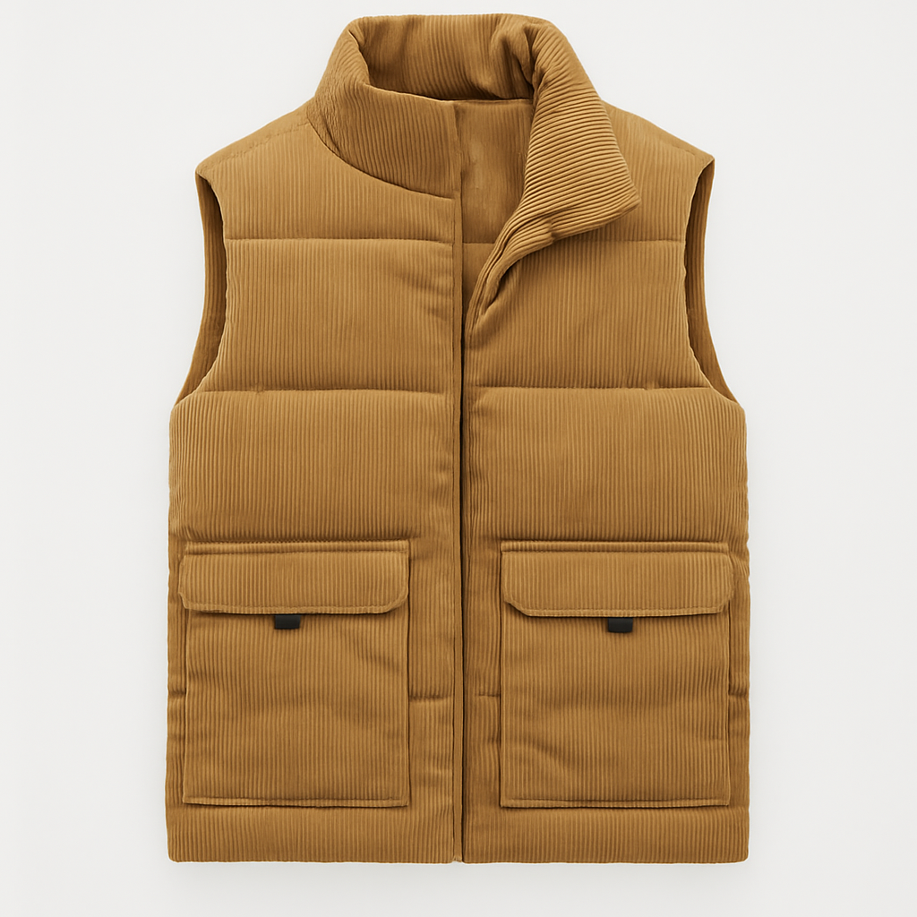 Corduroy Fur-Lined Gilet for Men - Brown