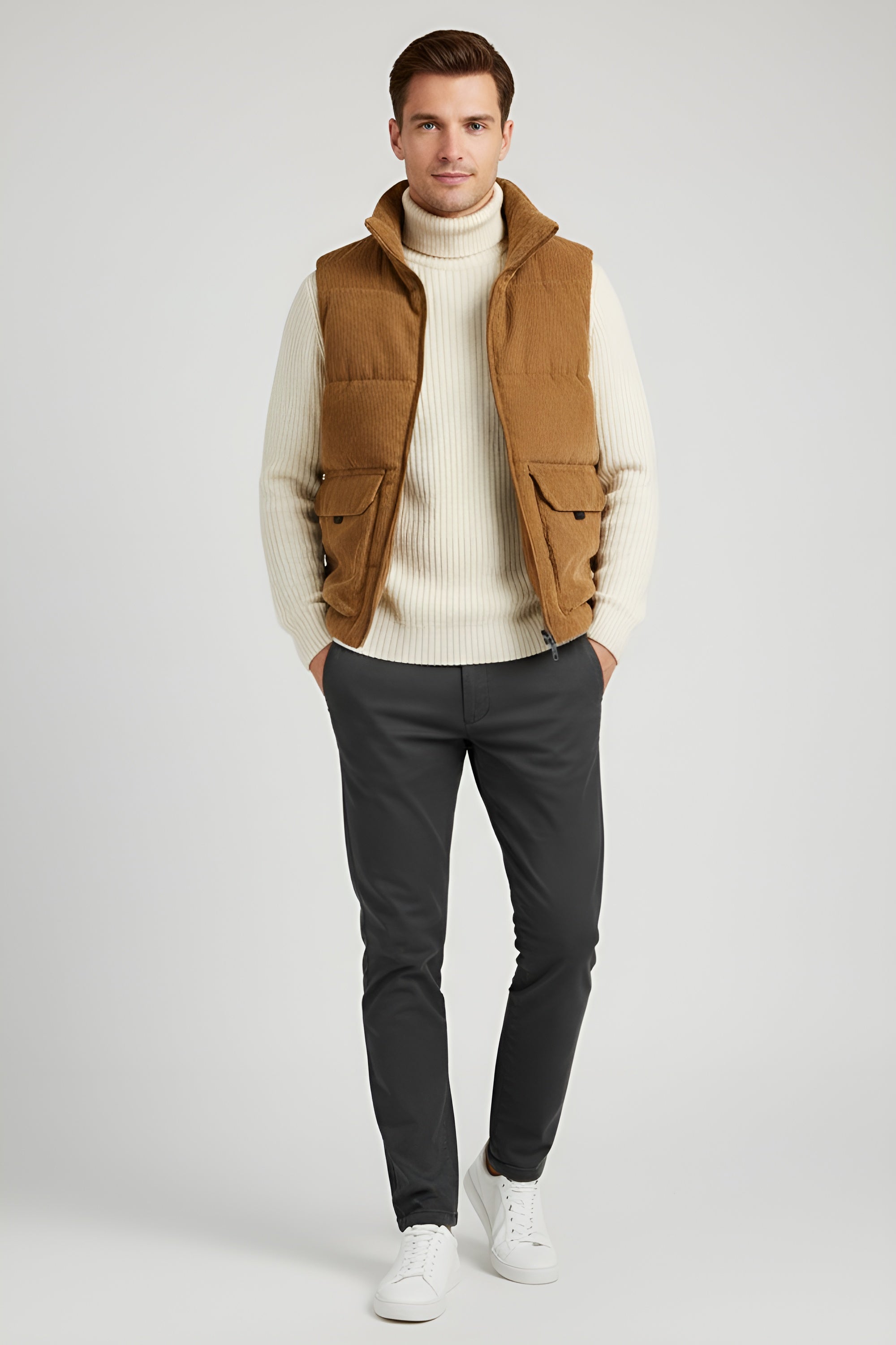 Corduroy Fur-Lined Gilet for Men - Brown