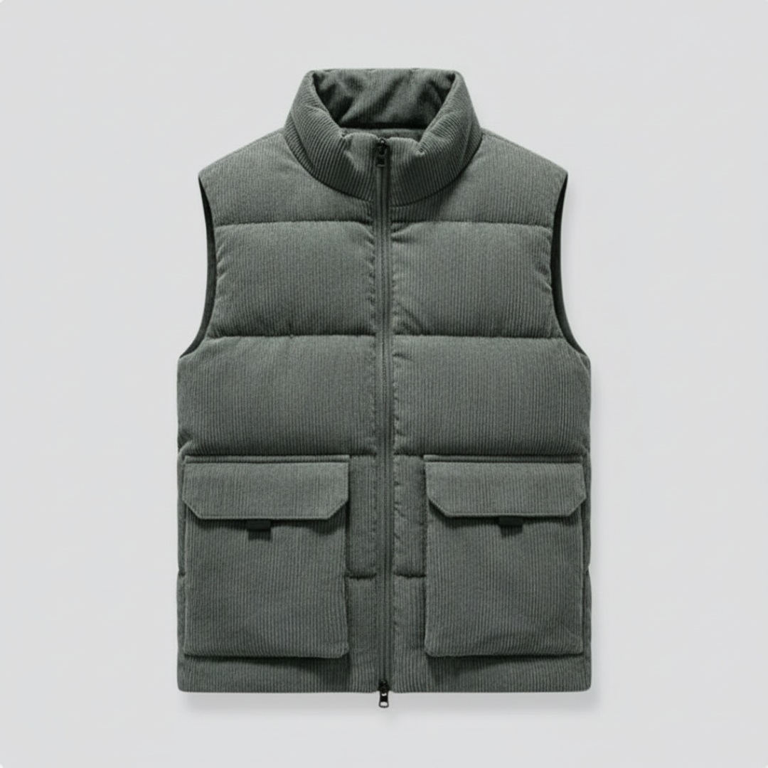 Corduroy Fur-Lined Gilet for Men - Olive Green