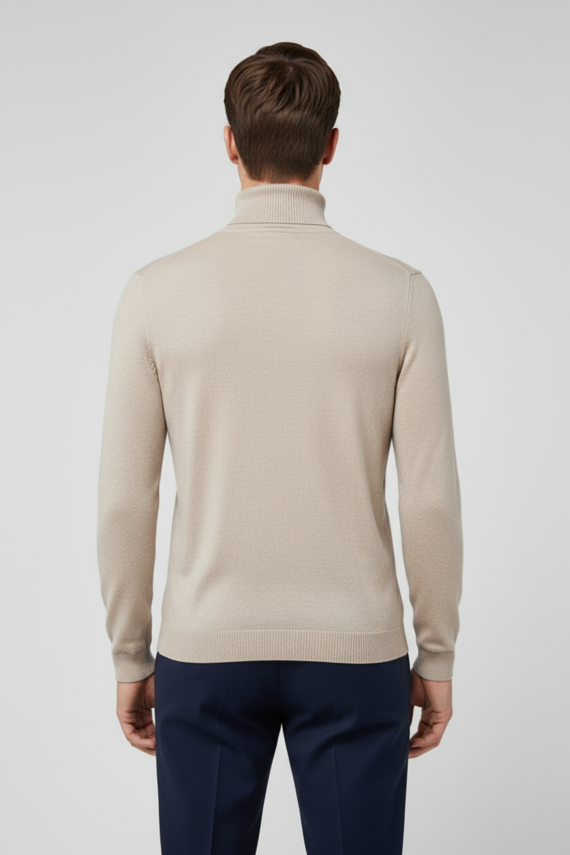 Elegant Men’s Merino Wool Turtleneck Jumper - Beige