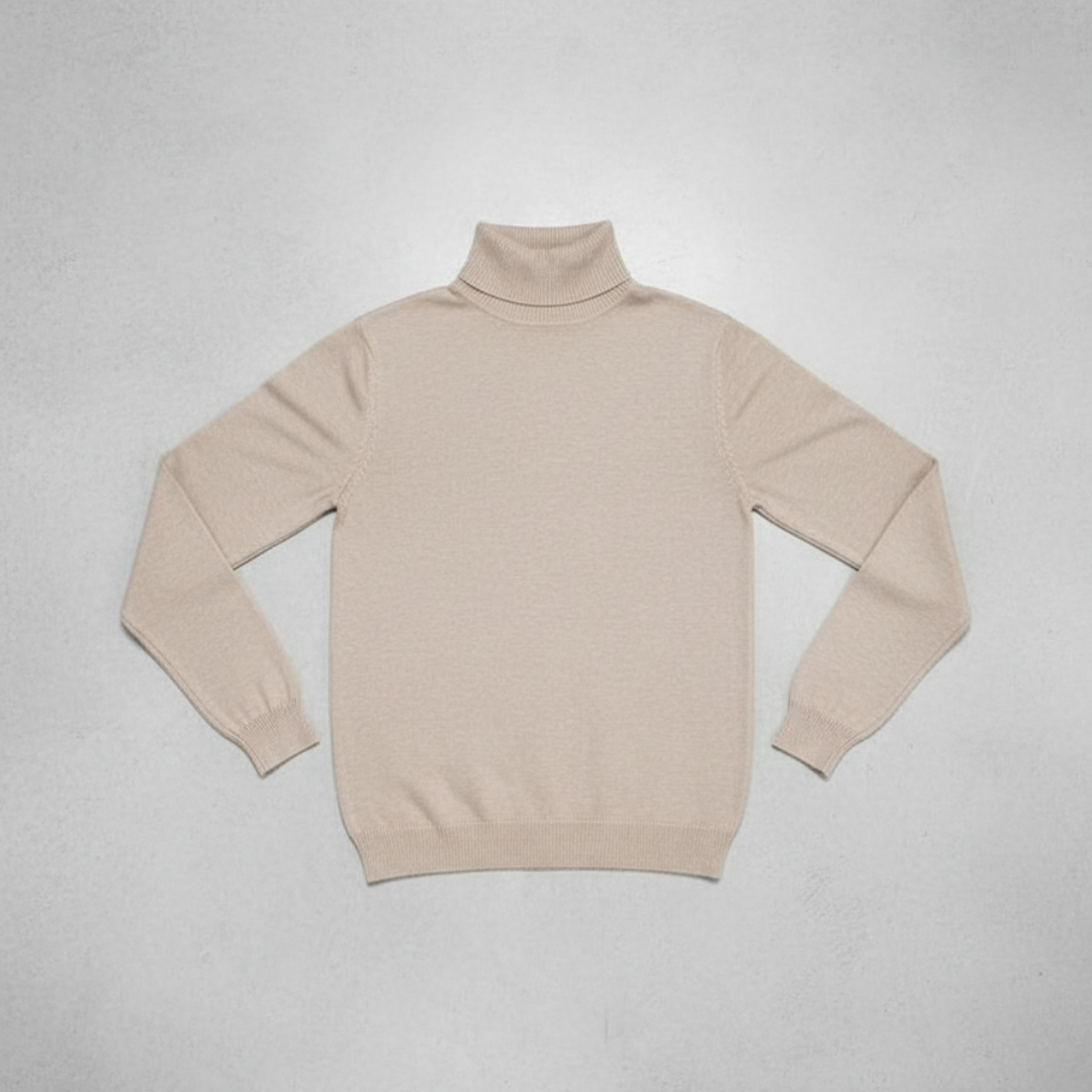 Elegant Men’s Merino Wool Turtleneck Jumper - Beige