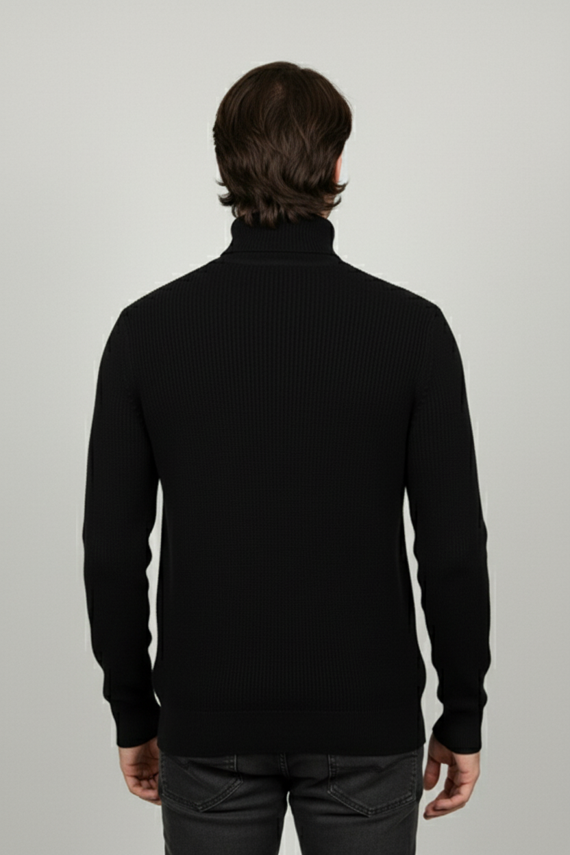 Elegant Men’s Merino Wool Turtleneck Jumper - Black