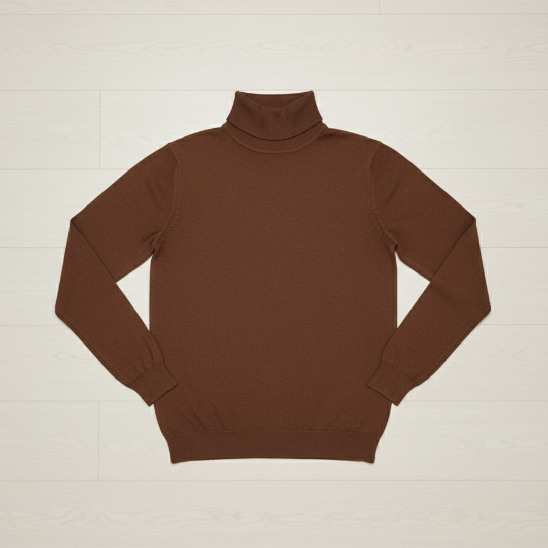 Elegant Men’s Merino Wool Turtleneck Jumper - Brown