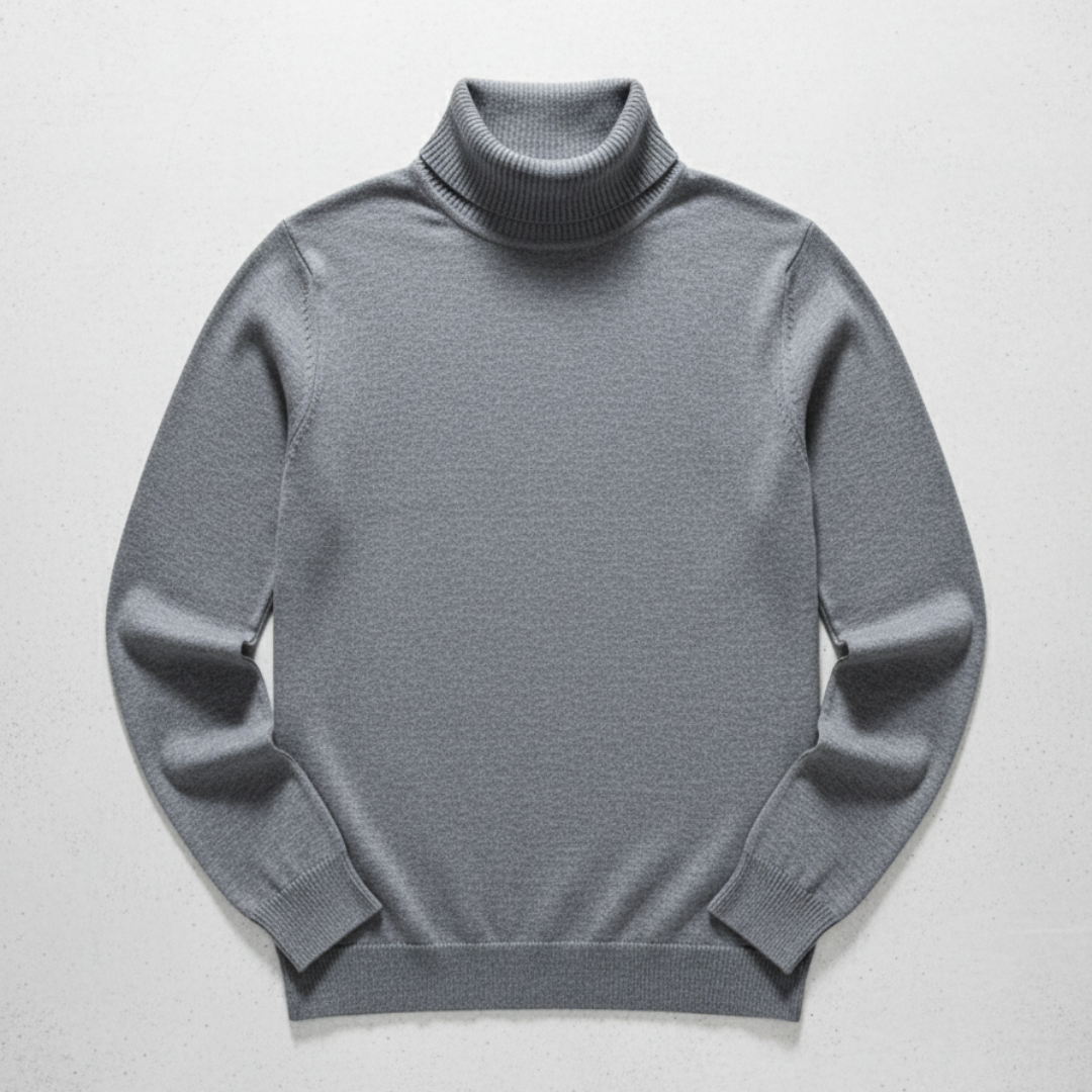 Elegant Men’s Merino Wool Turtleneck Jumper - Grey