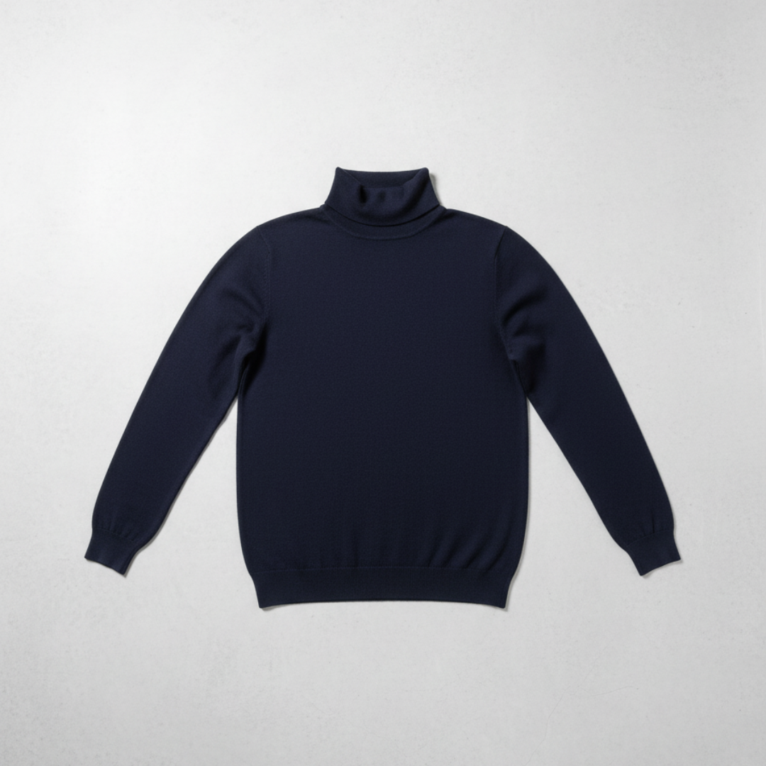 Elegant Men’s Merino Wool Turtleneck Jumper - Navy