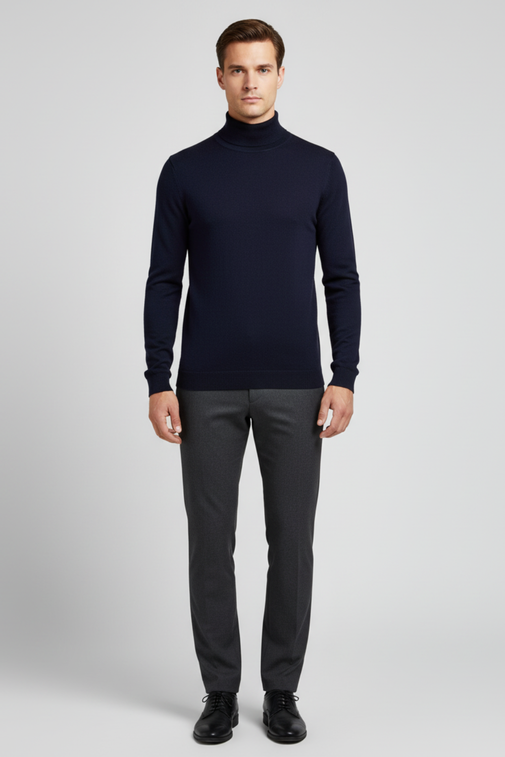 Elegant Men’s Merino Wool Turtleneck Jumper - Navy