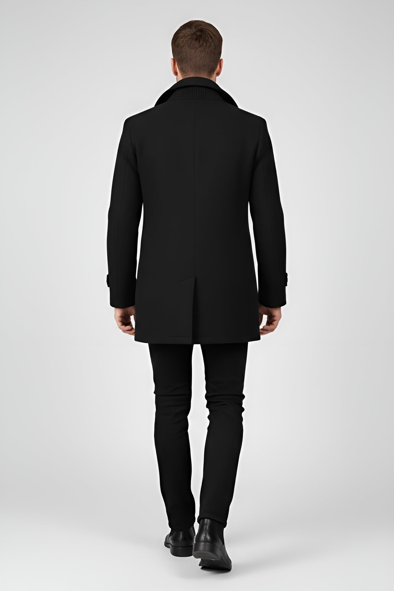 Elegant Men’s Wool Blend Peacoat - Black