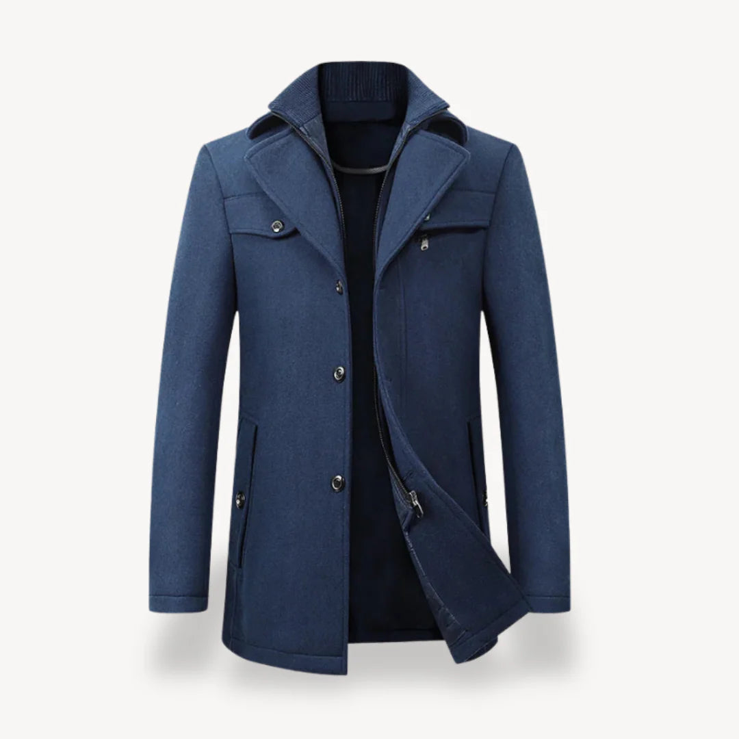Elegant Men’s Wool Blend Peacoat - Blue