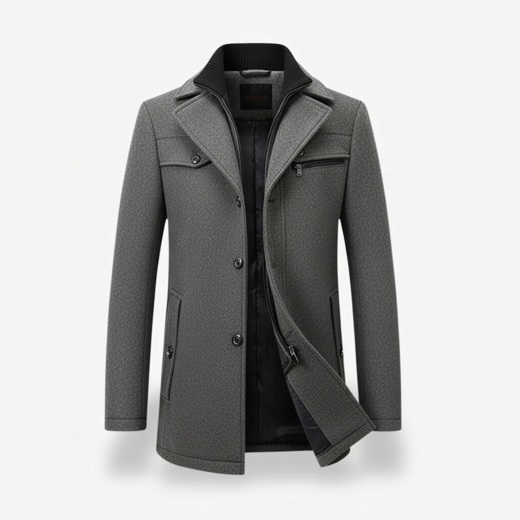 Elegant Men’s Wool Blend Peacoat - Grey