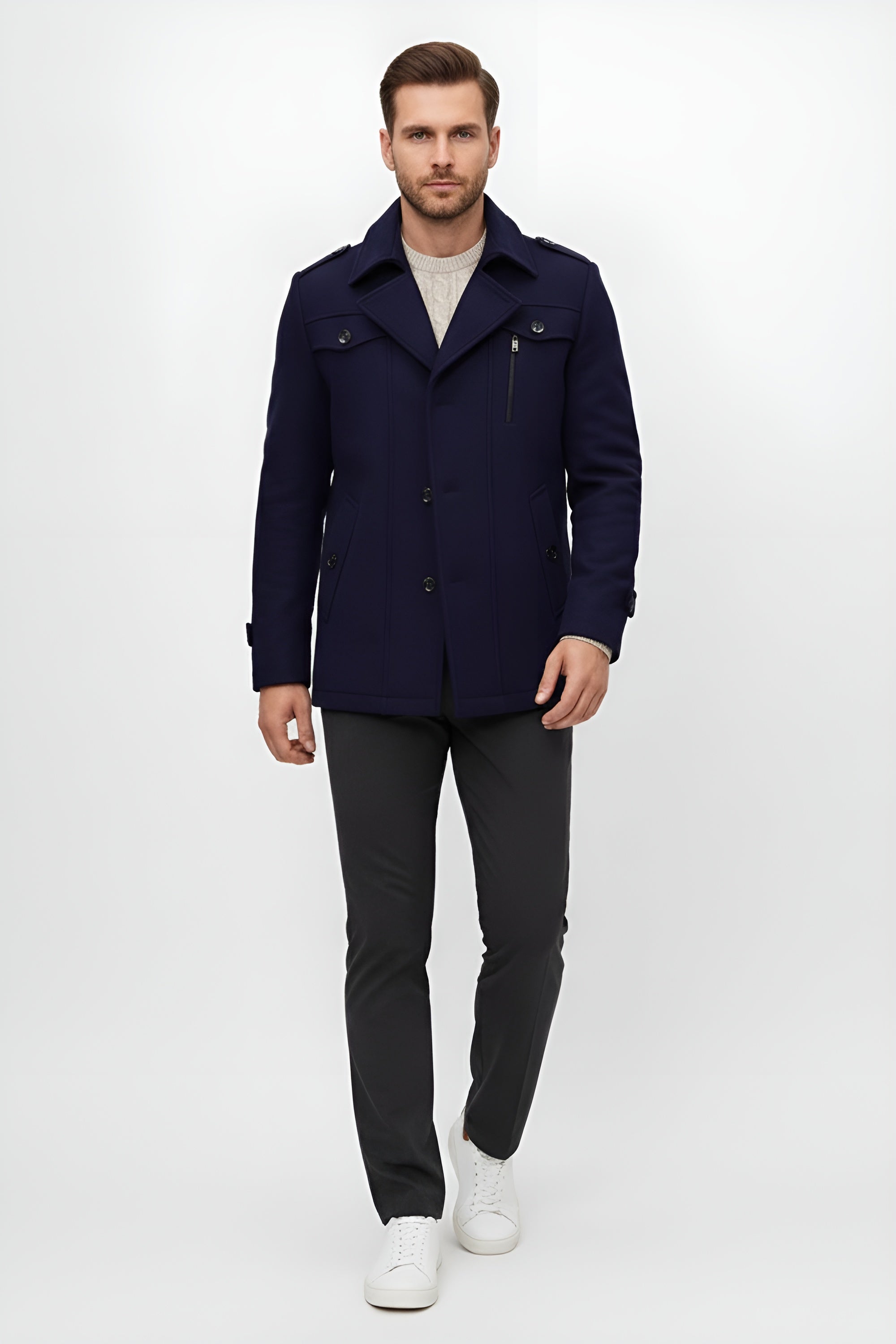 Elegant Short Trench Coat for Men - Blue