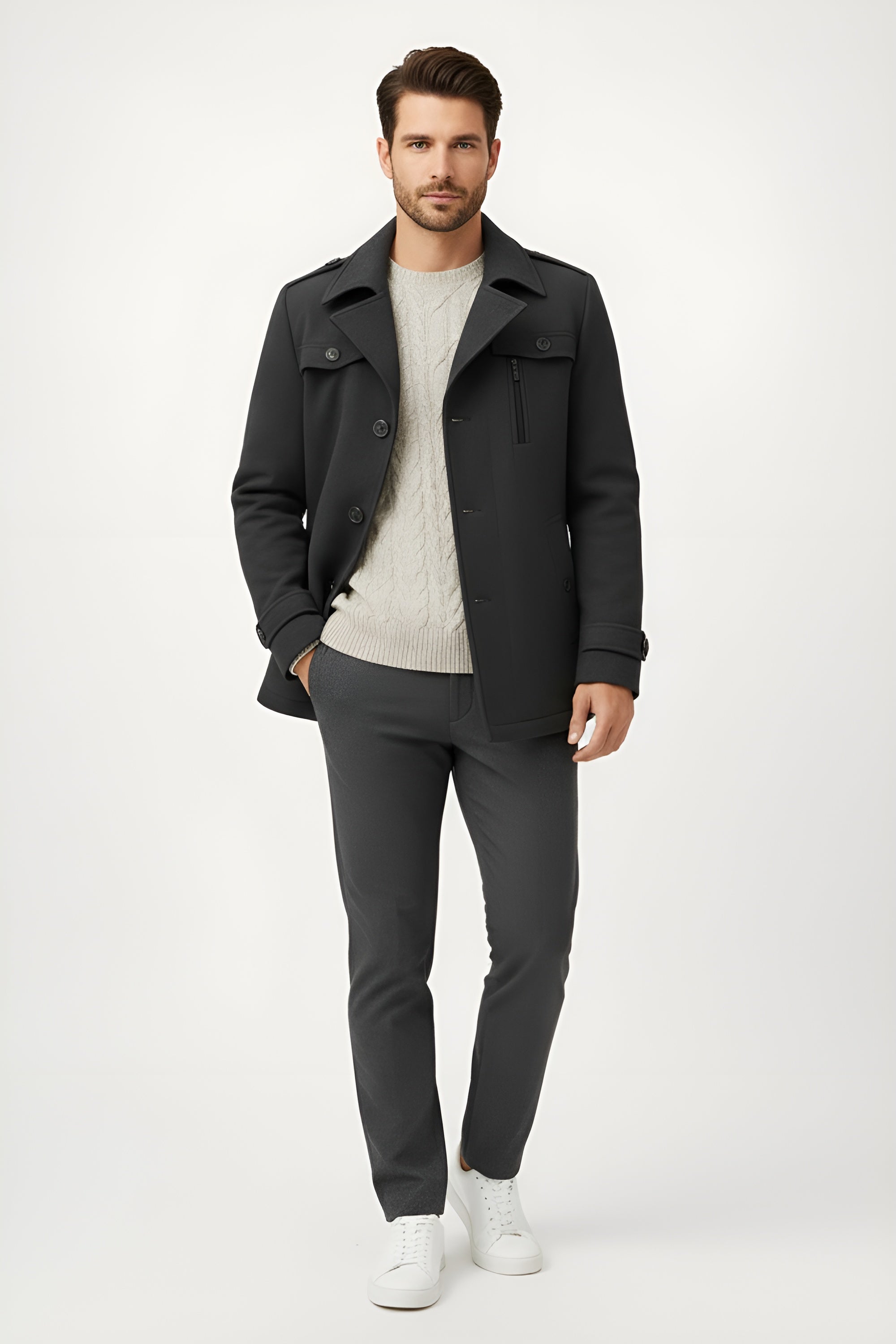 Elegant Short Trench Coat for Men - Grey