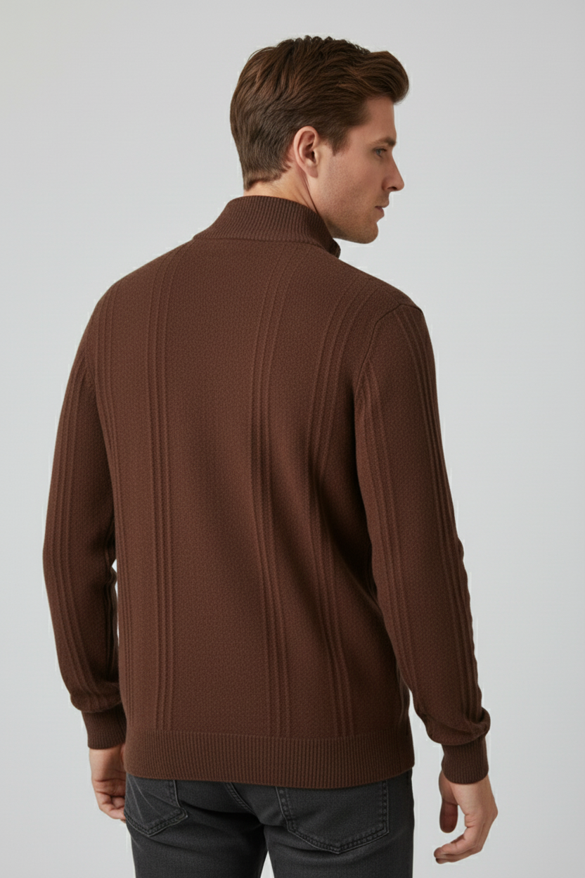 Essential Men’s Half Zip Up Jumper - Brown