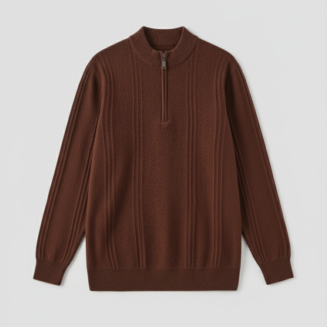 Essential Men’s Half Zip Up Jumper - Brown