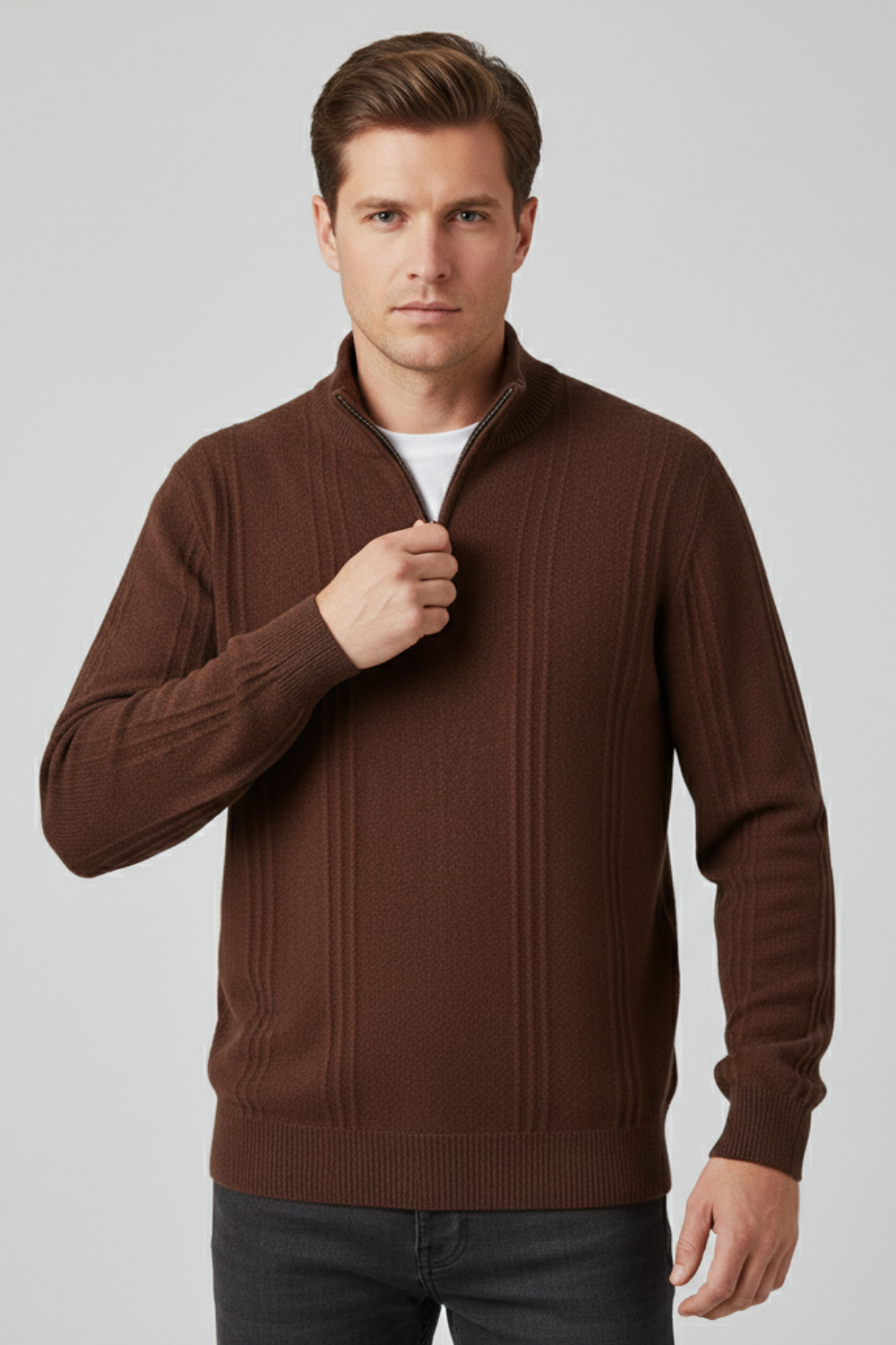 Essential Men’s Half Zip Up Jumper - Brown