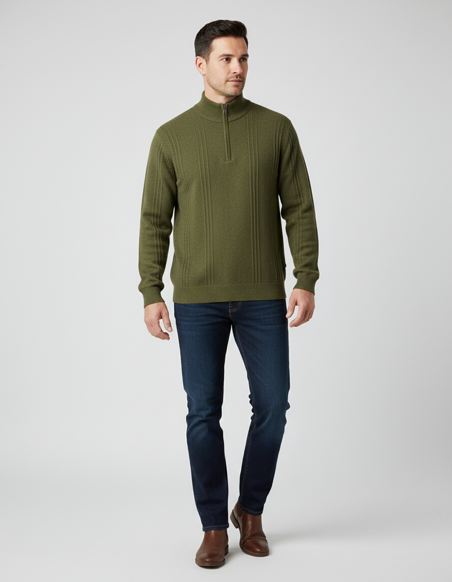 Essential Men’s Half Zip Up Jumper - Olive Green