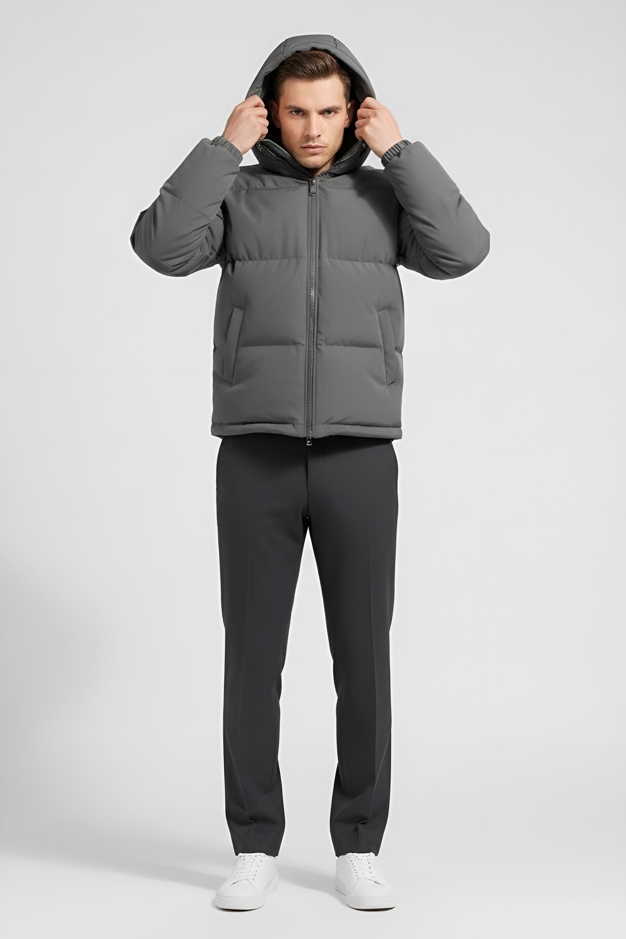 Essential Men’s Puffer Jacket Parka - Dark Grey