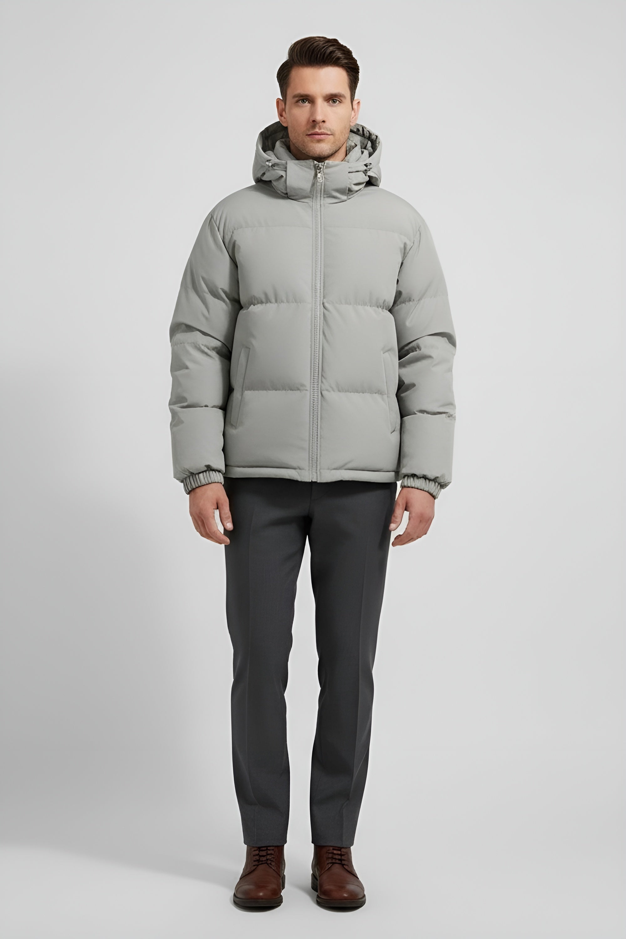 Essential Men’s Puffer Jacket Parka - Grey