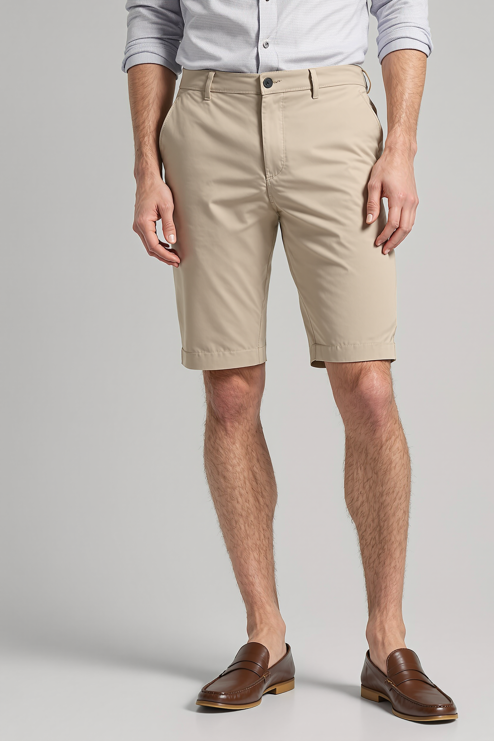 Fitted Stretch Chino Shorts for Men - Beige