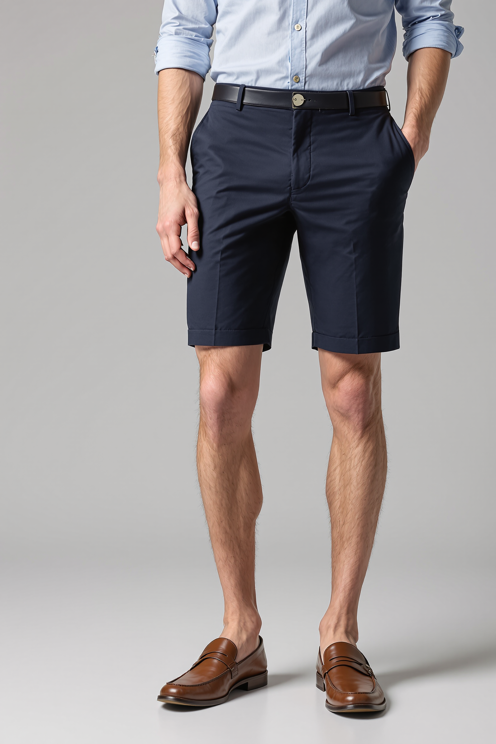 Fitted Stretch Chino Shorts for Men - Blue