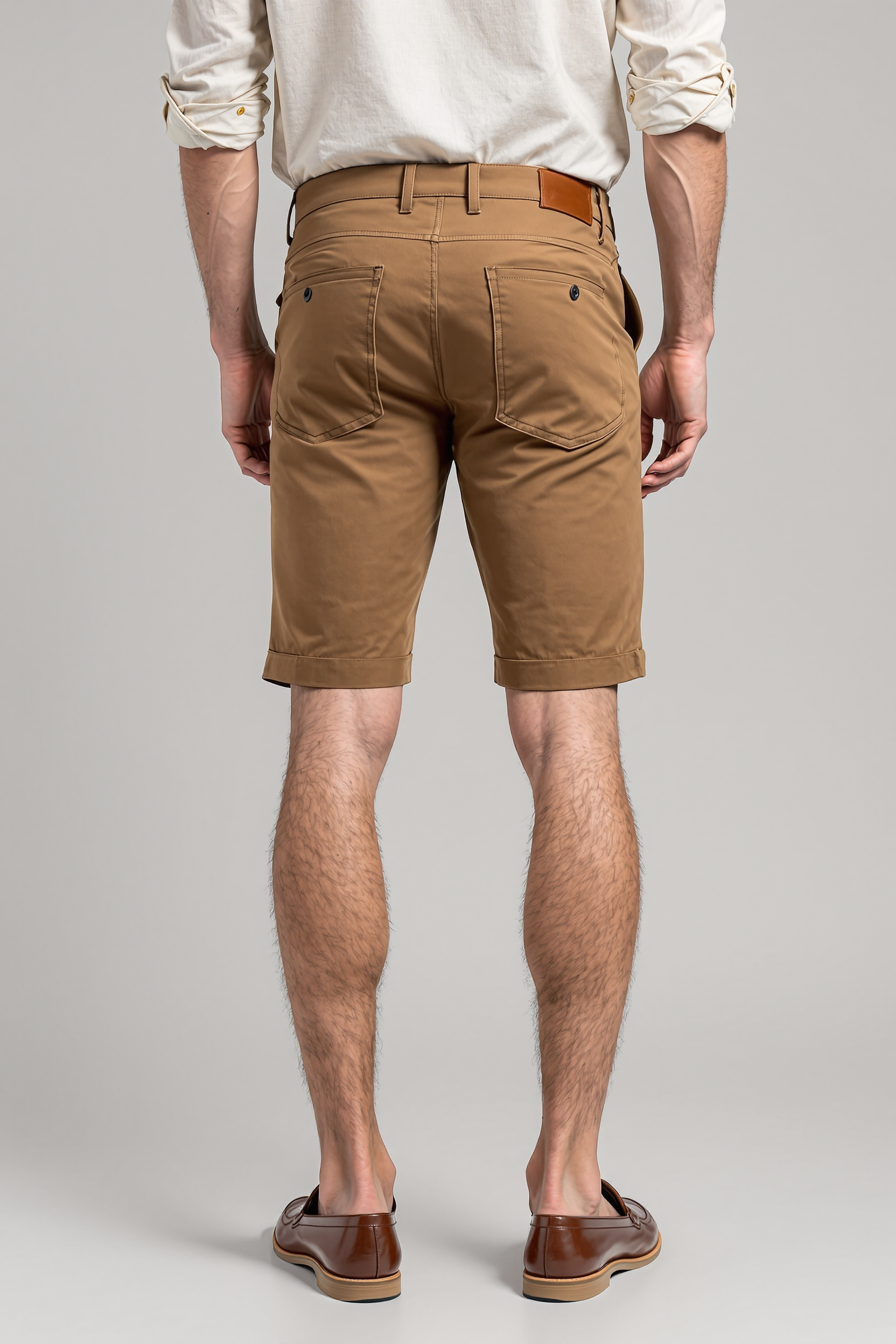 Fitted Stretch Chino Shorts for Men - Brown