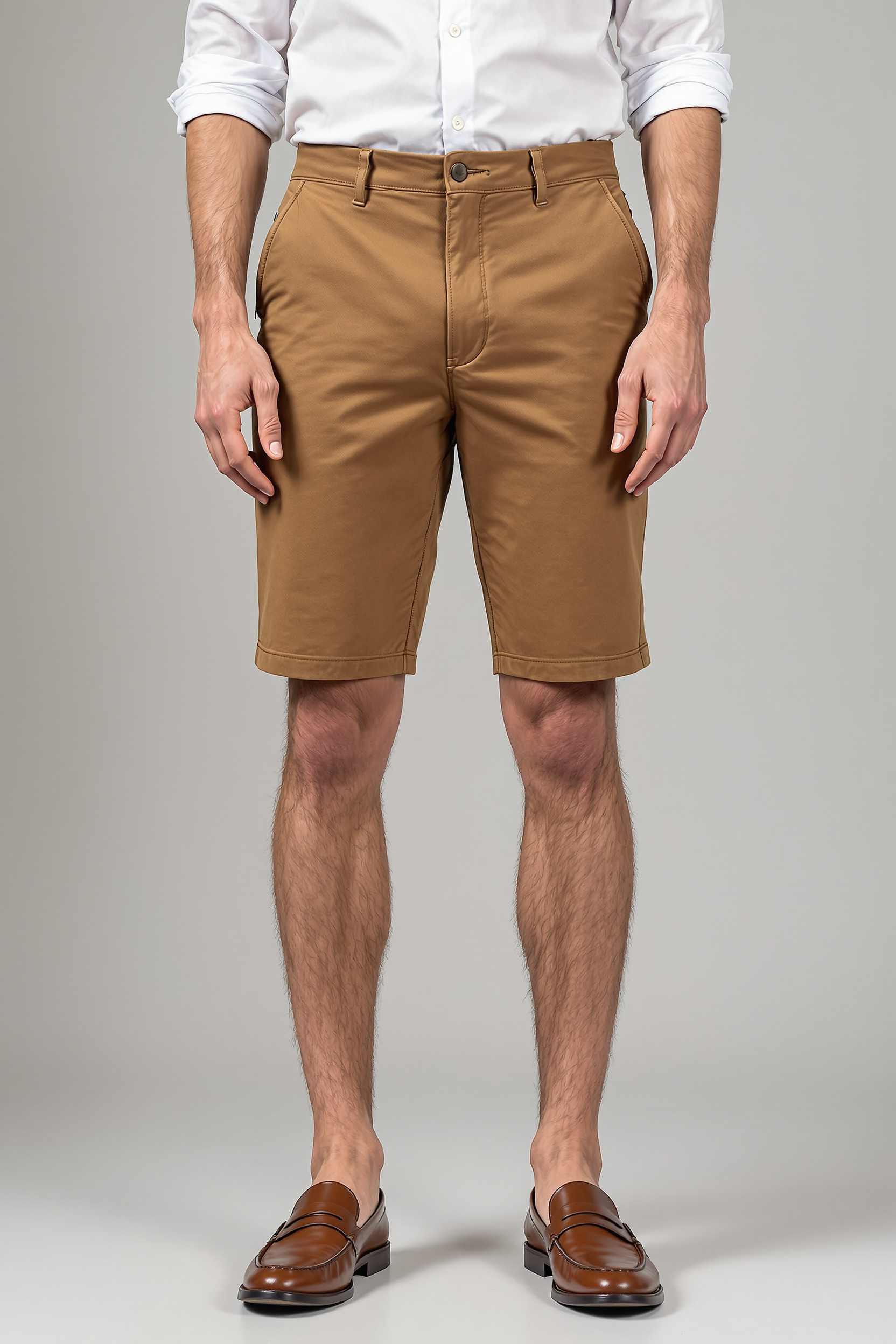 Fitted Stretch Chino Shorts for Men - Brown