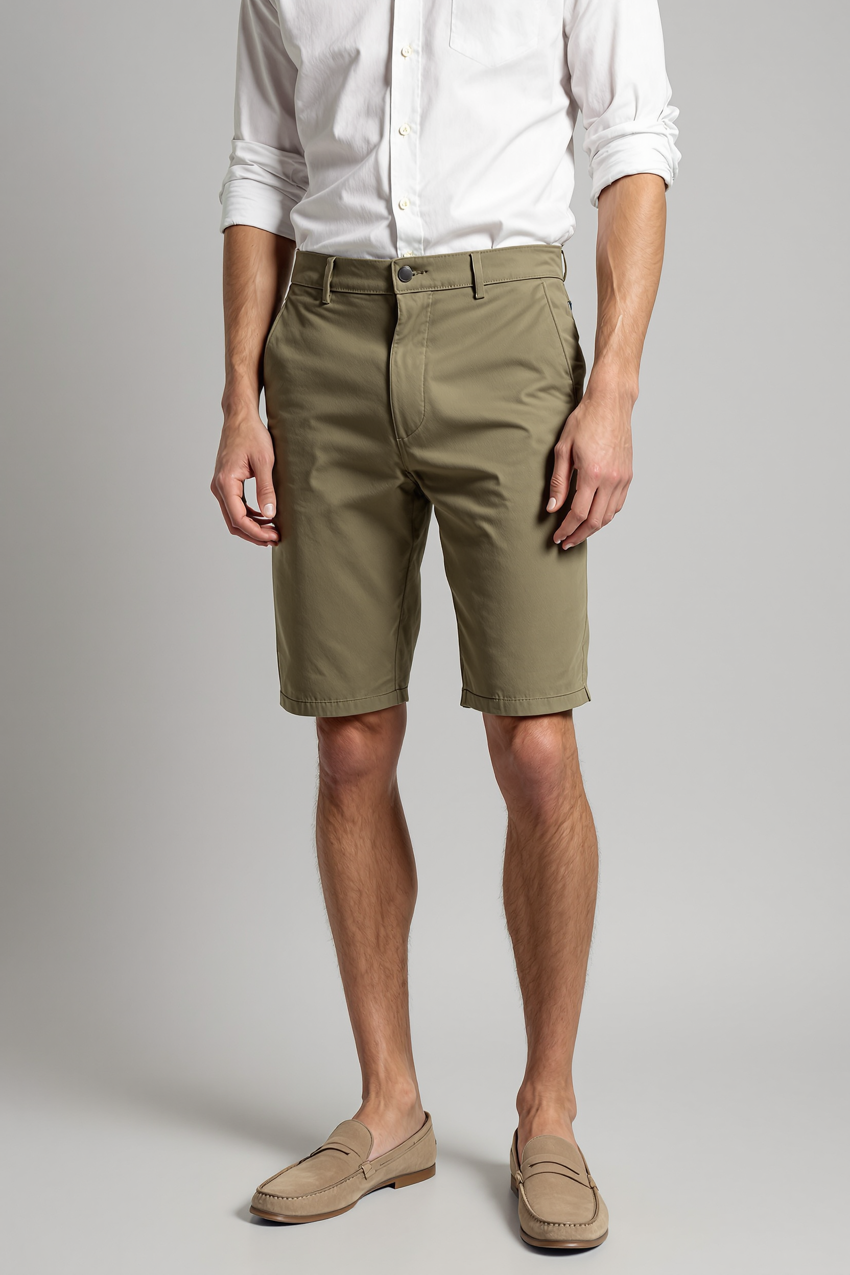 Fitted Stretch Chino Shorts for Men - Green