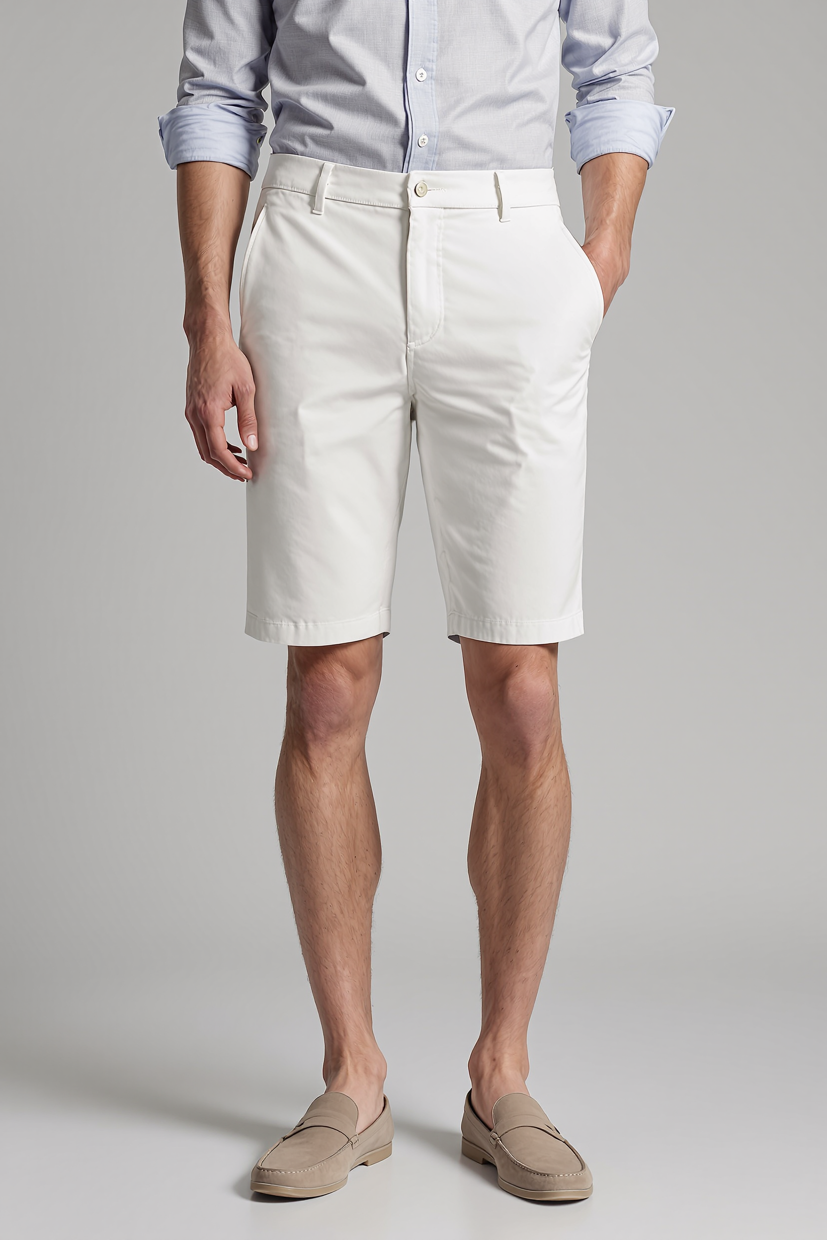 Fitted Stretch Chino Shorts for Men - White