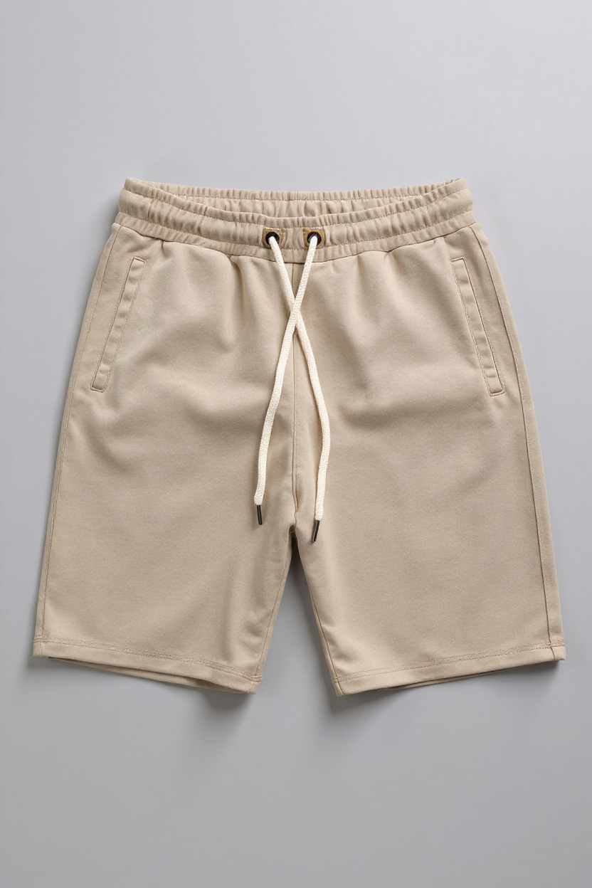 Heavyweight Fleece Shorts with Drawstring Waist for Men - Beige