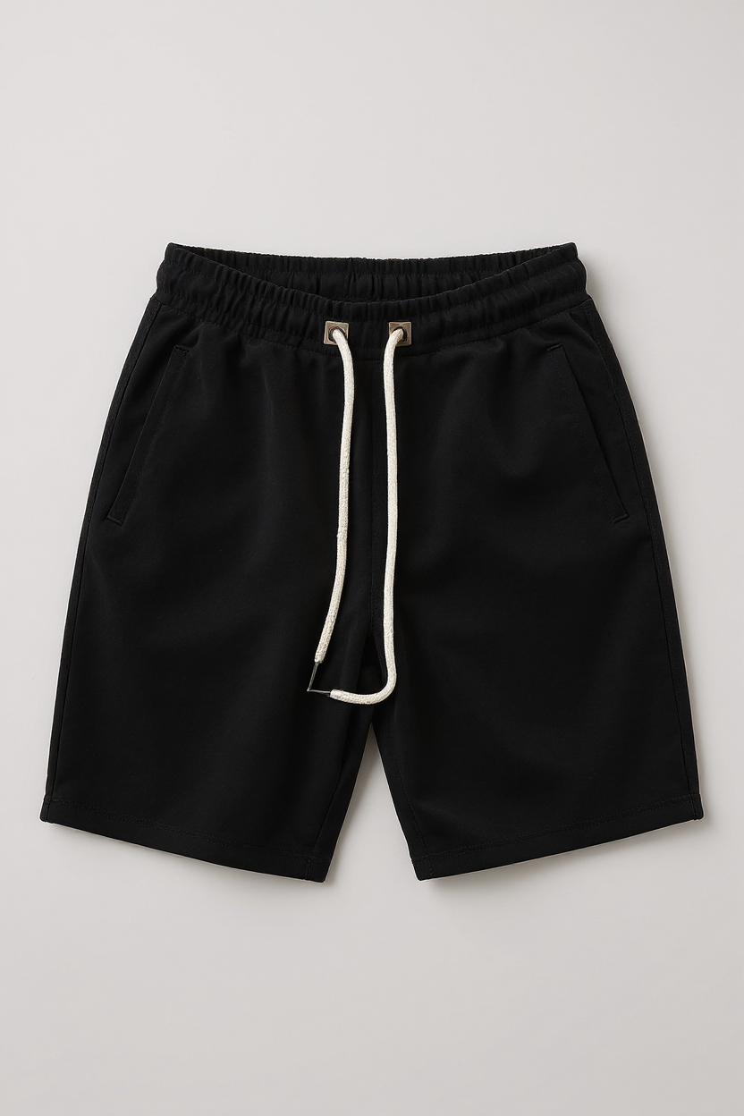 Heavyweight Fleece Shorts with Drawstring Waist for Men - Black