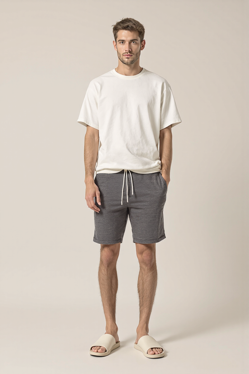 Heavyweight Fleece Shorts with Drawstring Waist for Men - Grey