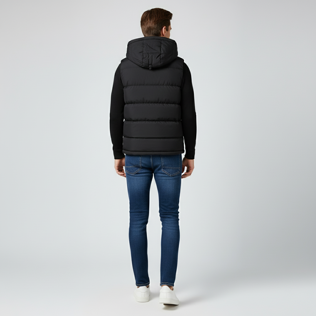 Hooded Puffer Gilet for Men - Black